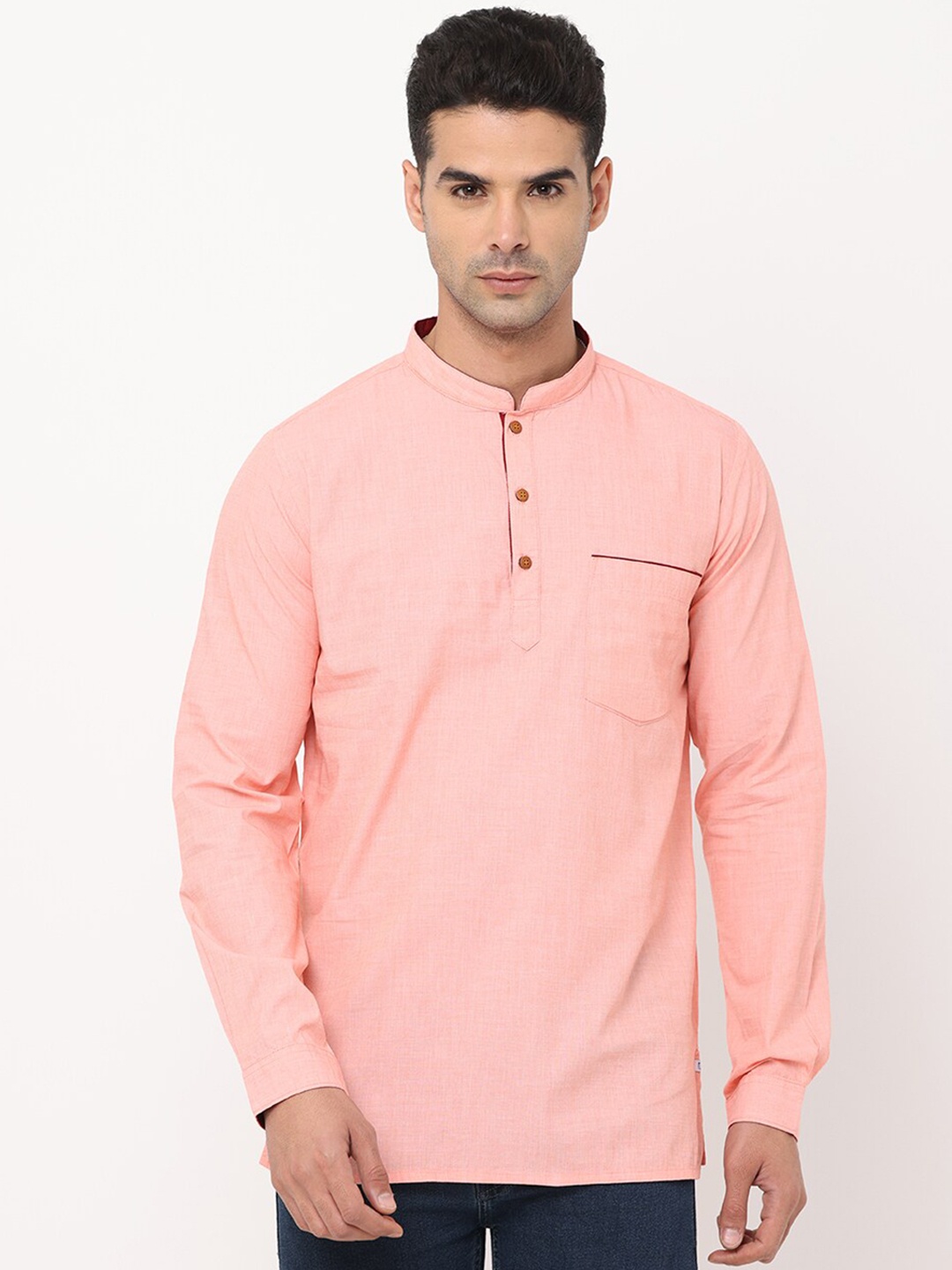 

NIRVAAN Men Coral Pure Cotton Kurta