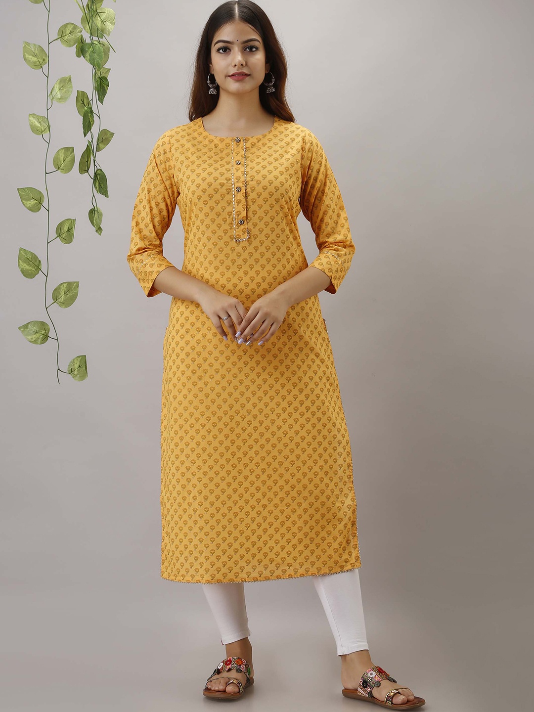 

KALINI Women Yellow Floral Printed Kurta