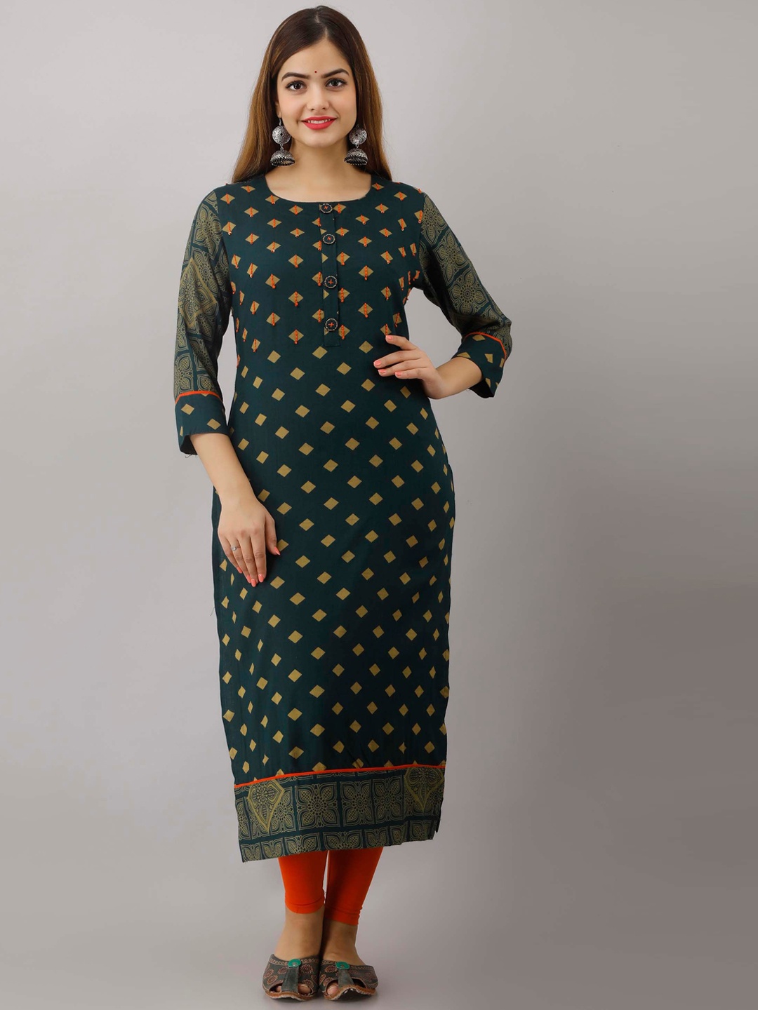 

KALINI Green Geometric Printed and Sequined Kurta