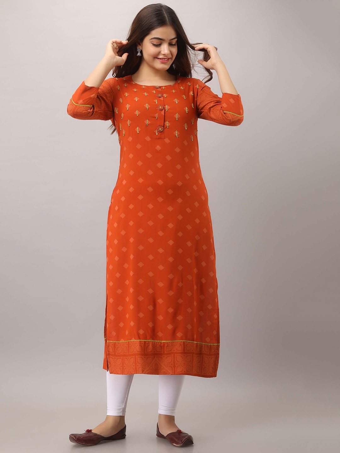 

KALINI Women Orange Geometric Printed Kurta