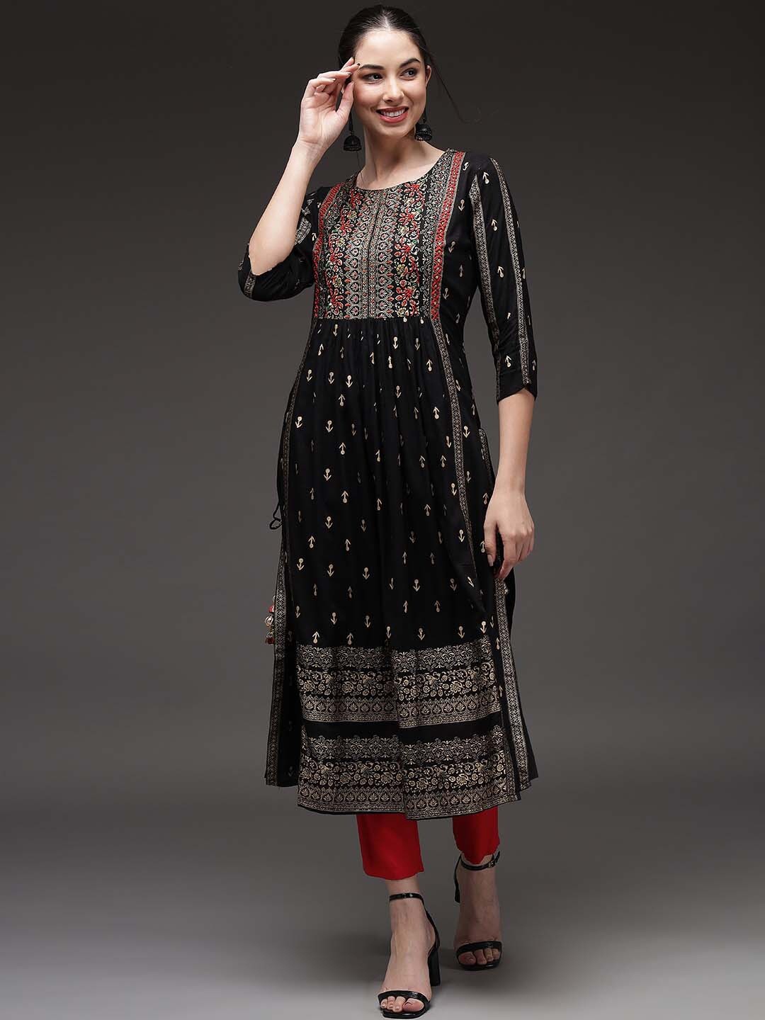 

KALINI Women Black Ethnic Motifs Printed Kurta