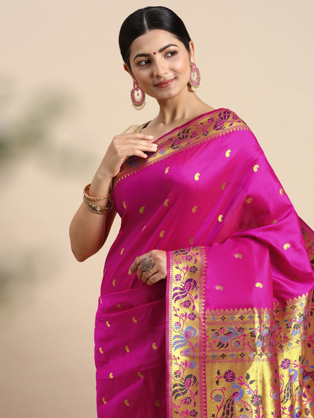 

Royal Rajgharana Saree Paisley Zari Art Silk Paithani Sarees, Pink