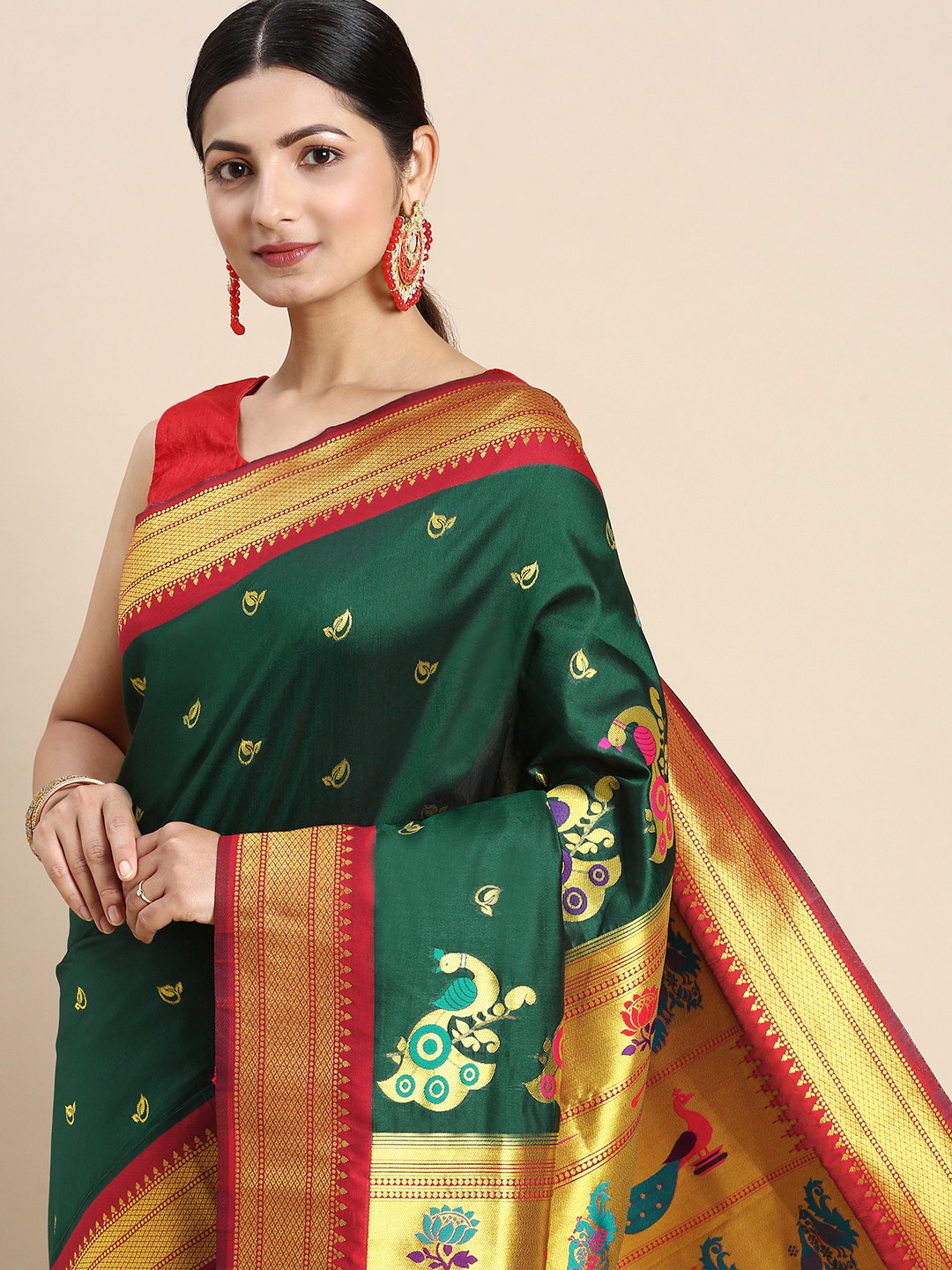 

Royal Rajgharana Saree Woven Design Ethnic Motifs Zari Art Silk Saree, Green