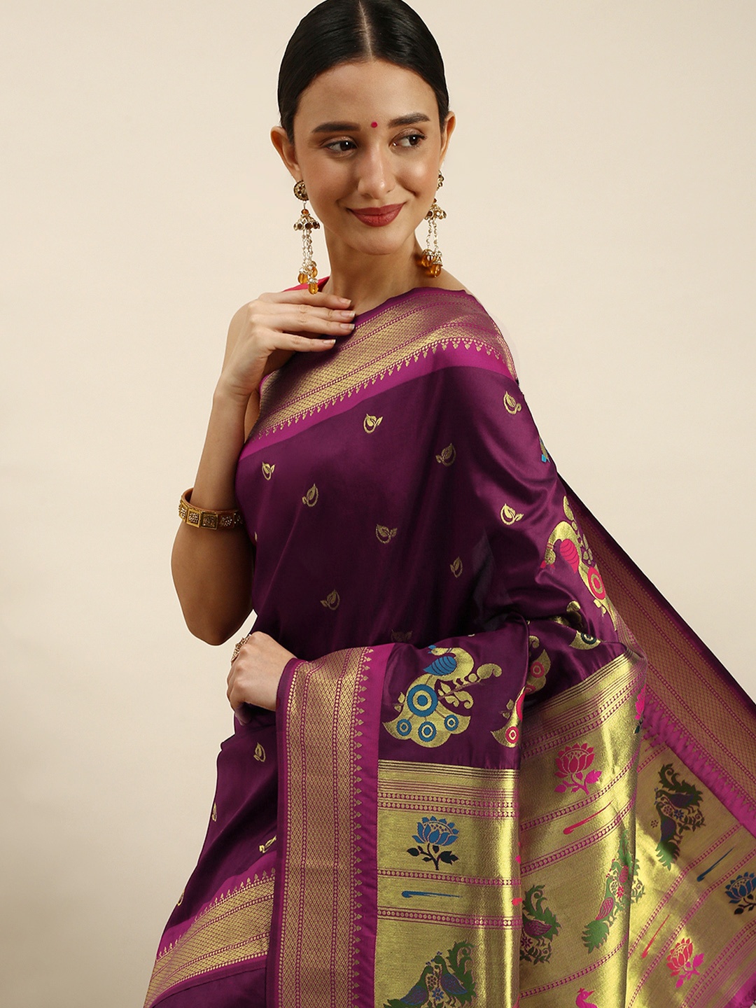 

Royal Rajgharana Saree Ethnic Motifs Zari Art Silk Paithani Saree, Magenta