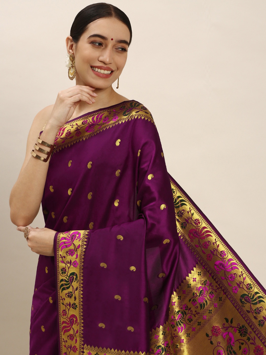 

Royal Rajgharana Saree Paisley Zari Art Silk Paithani Sarees, Purple