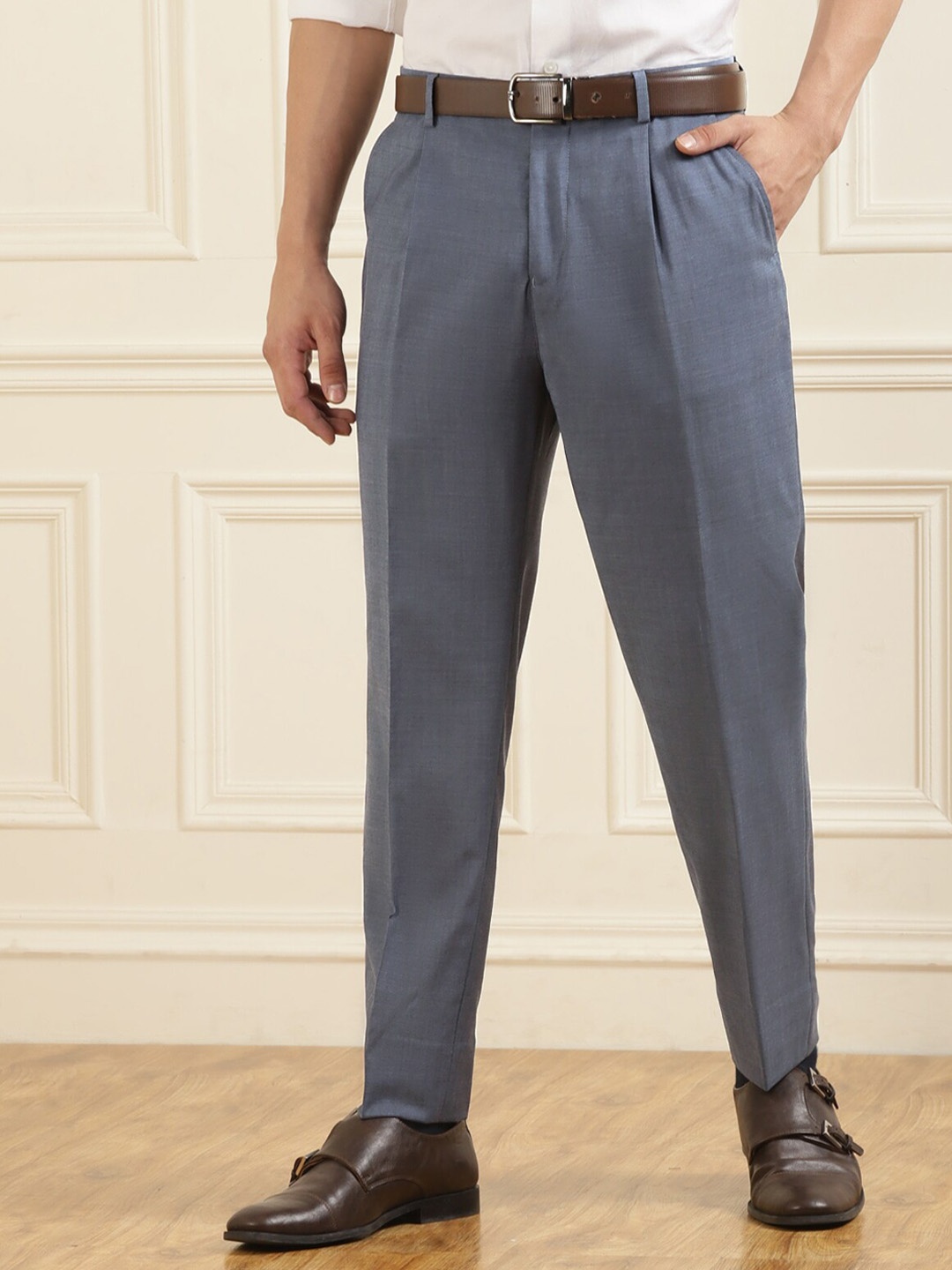 

Ted Baker Men Blue Pleated Trousers