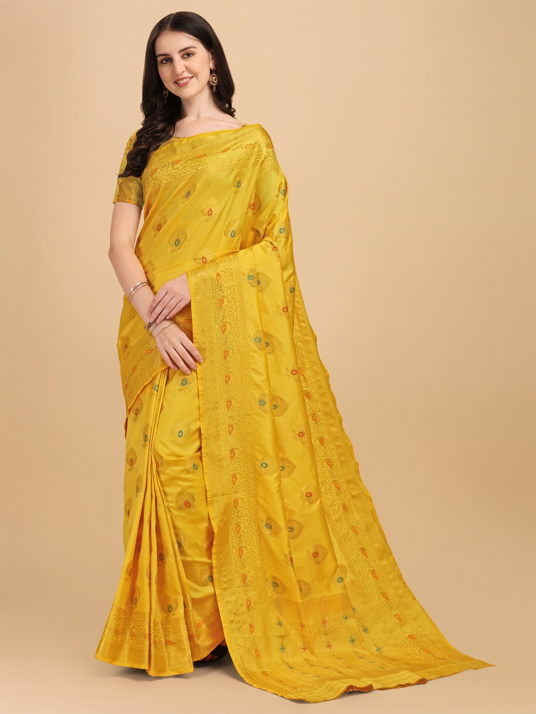 

TEREZA Yellow & Red Woven Design Zari Pure Silk Kanjeevaram Saree