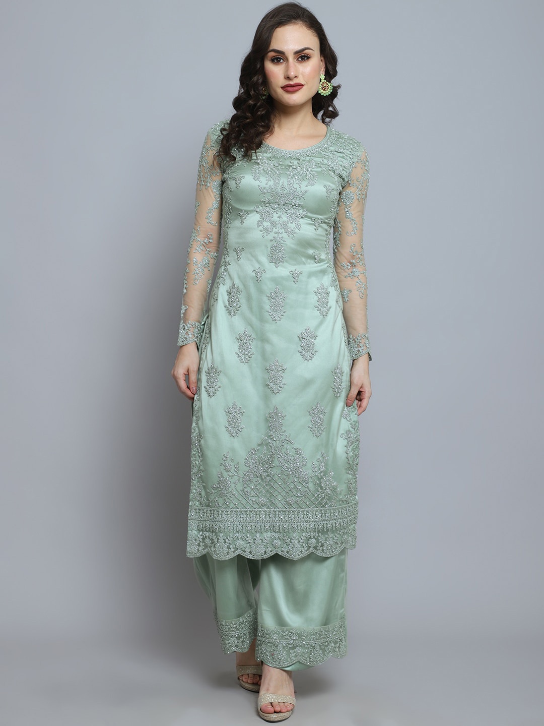 

Stylee LIFESTYLE Green Embroidered Unstitched Dress Material