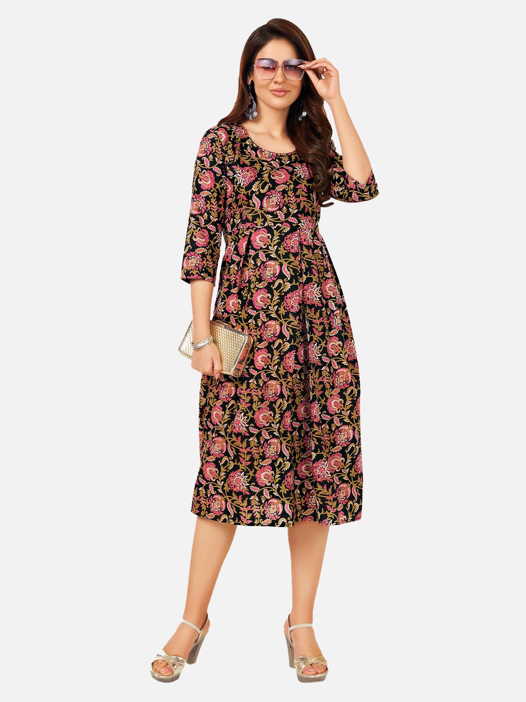 

SALWAR STUDIO Black Floral Midi Dress