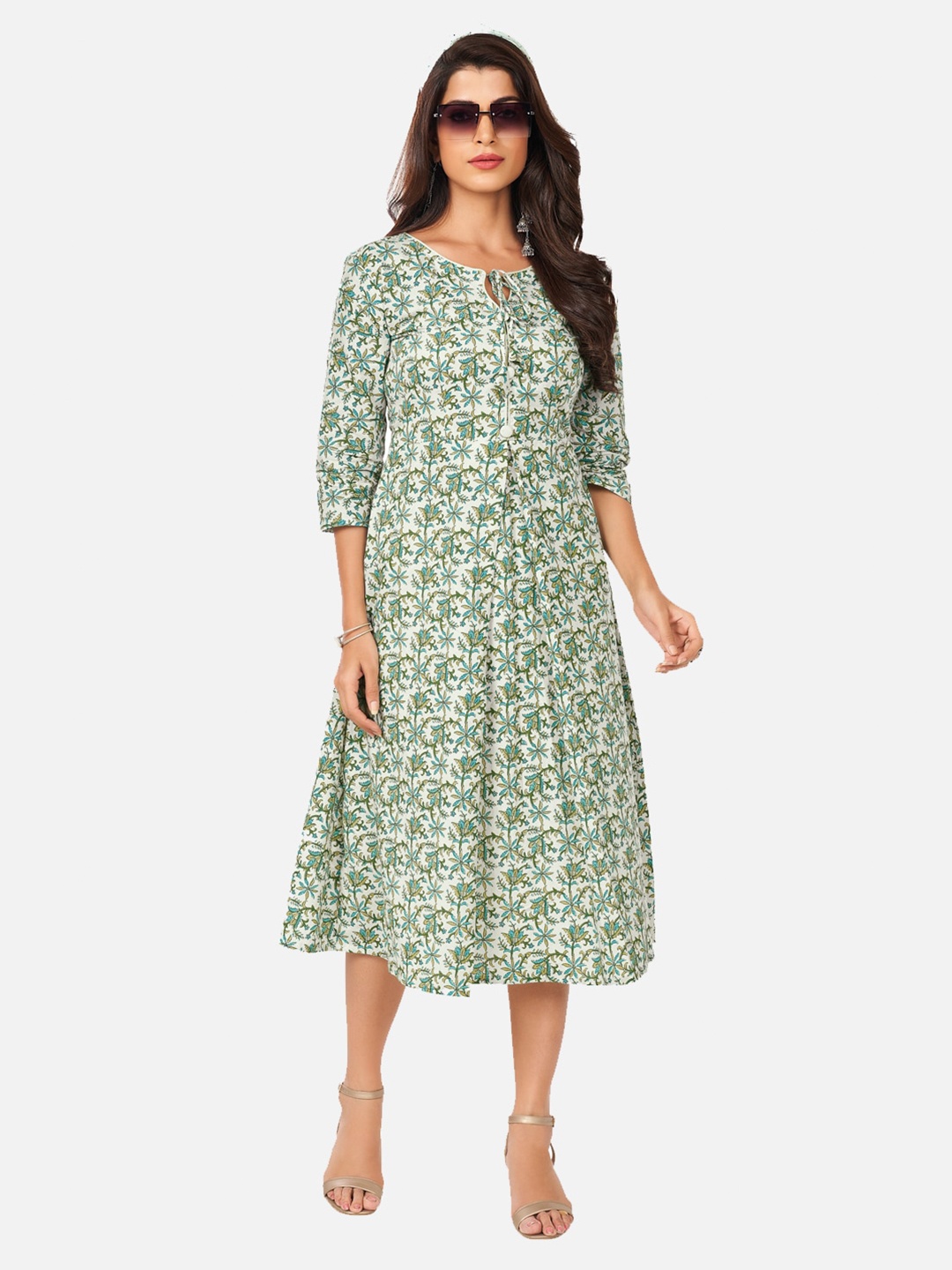 

SALWAR STUDIO White Floral A-Line Midi Dress
