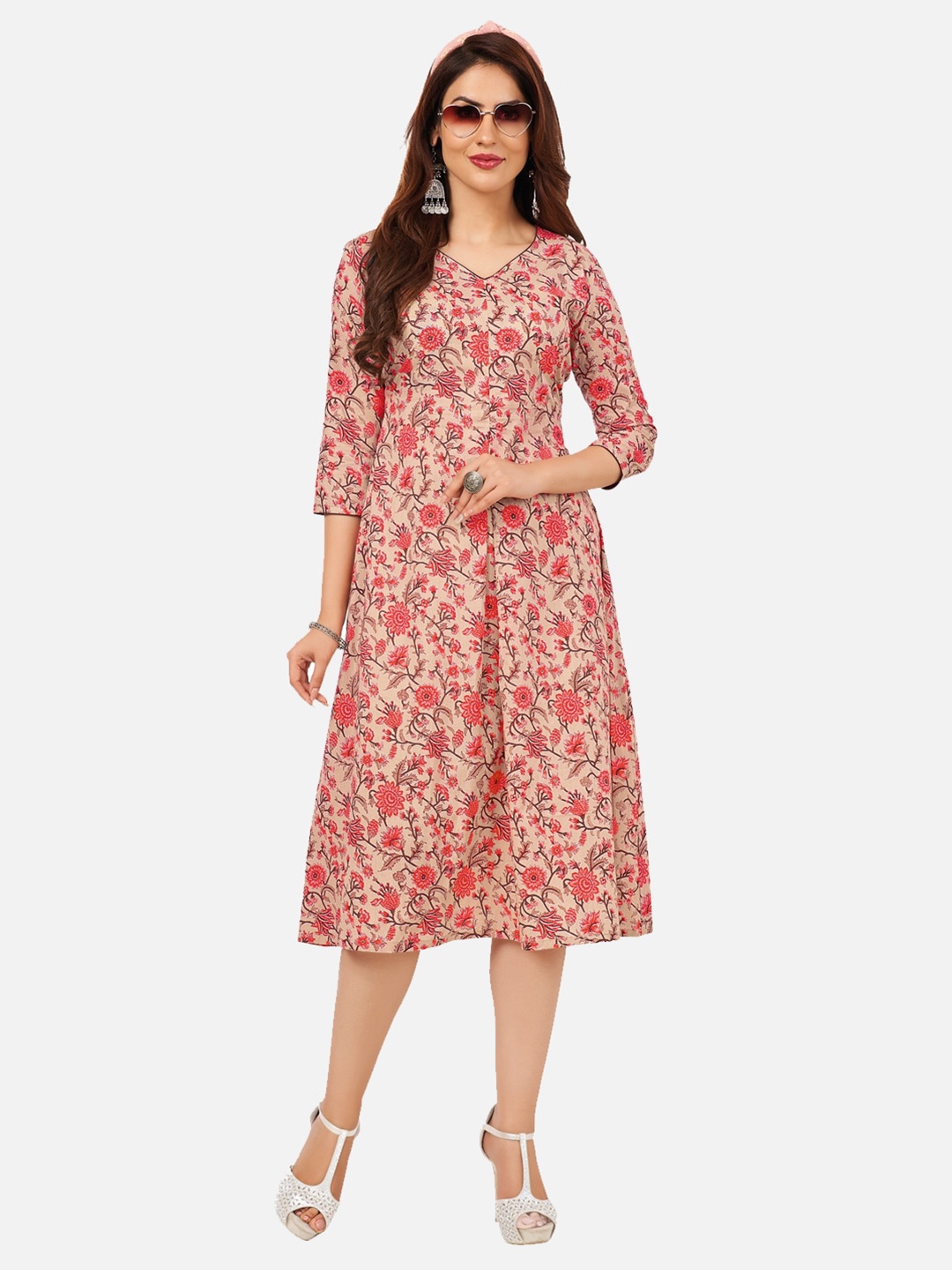 

SALWAR STUDIO Pink Floral Midi Dress