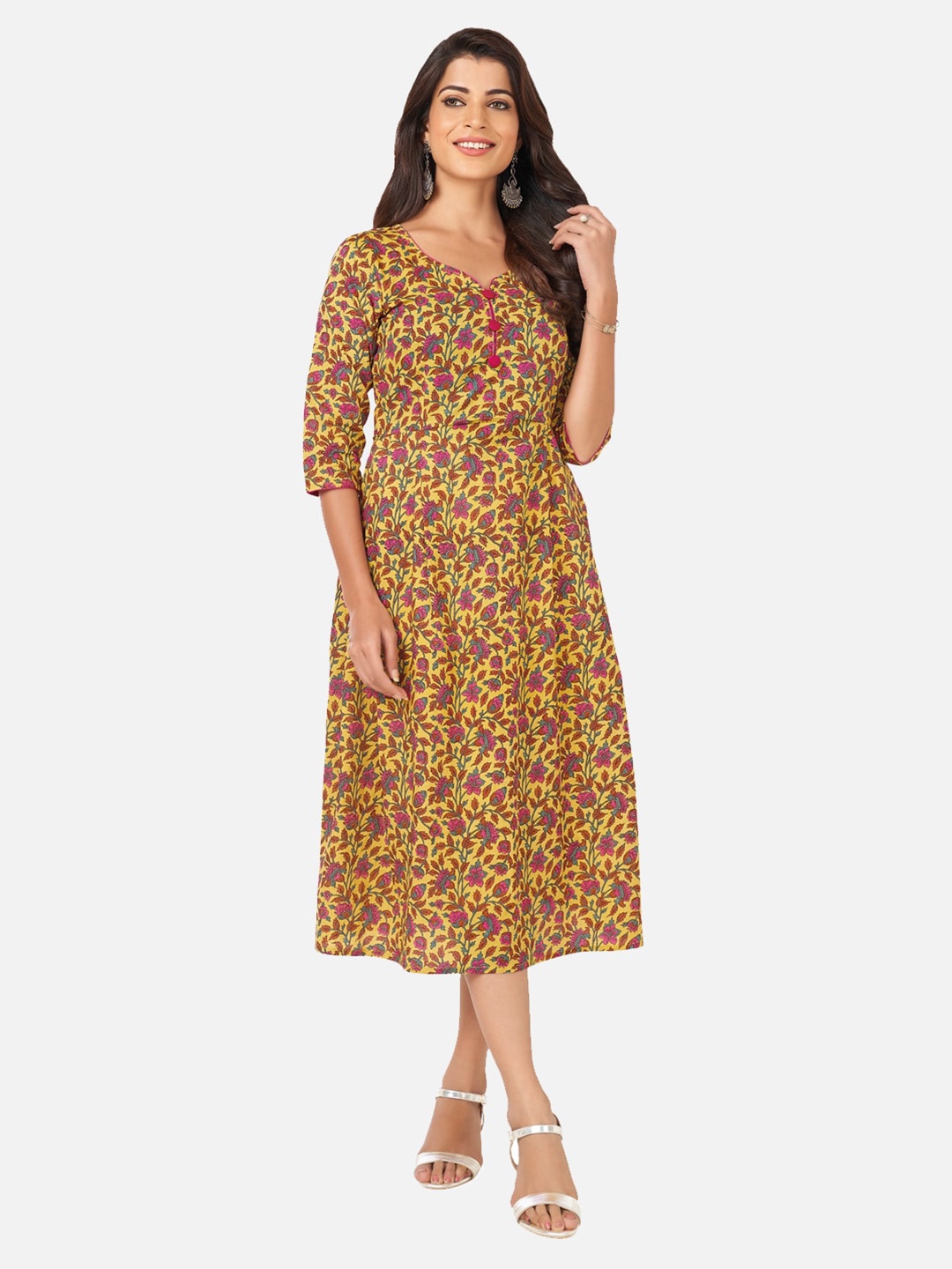 

SALWAR STUDIO Yellow Floral Midi Dress