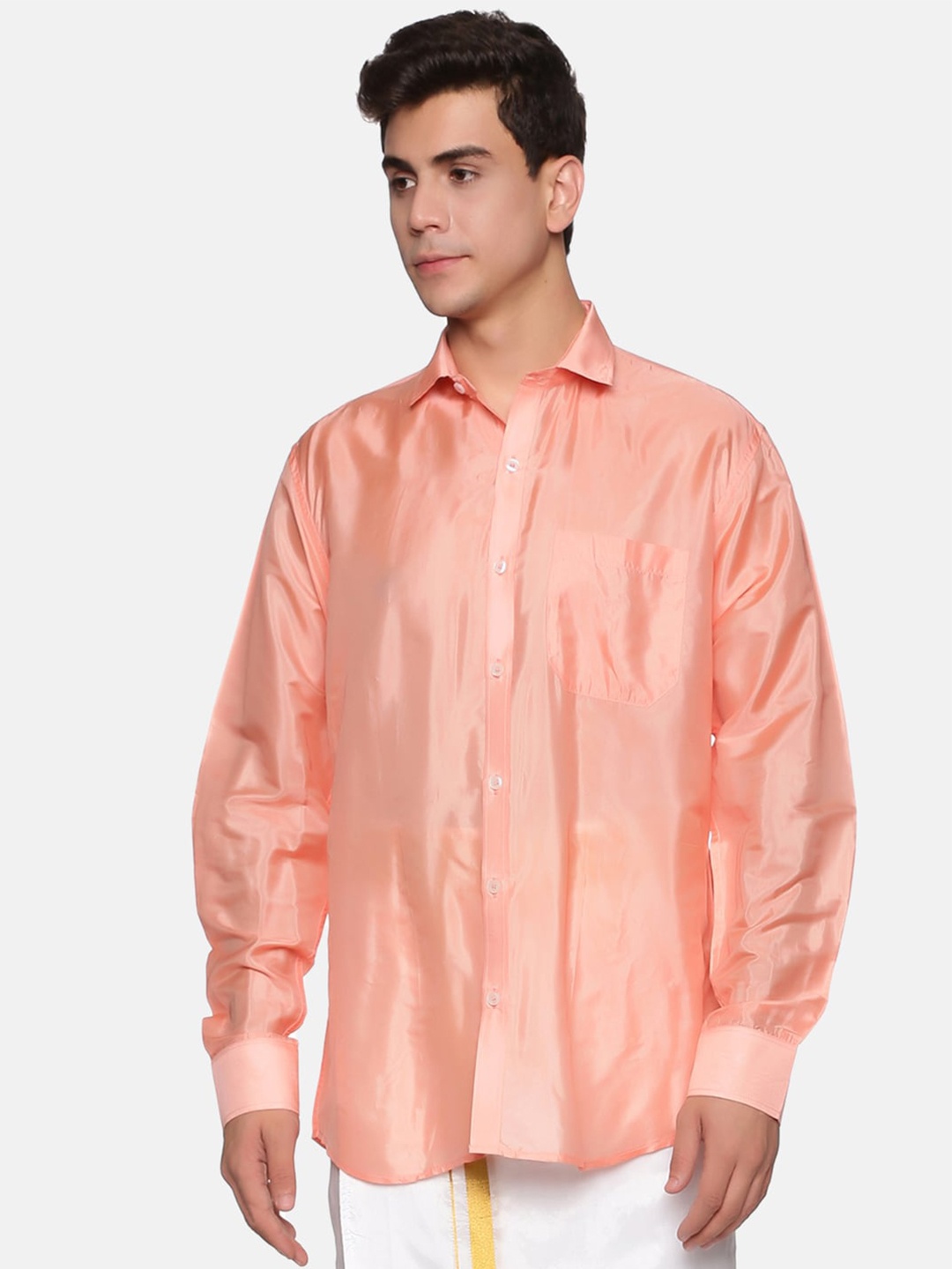 

Sethukrishna Men Peach-Coloured Standard Silk Casual Shirt