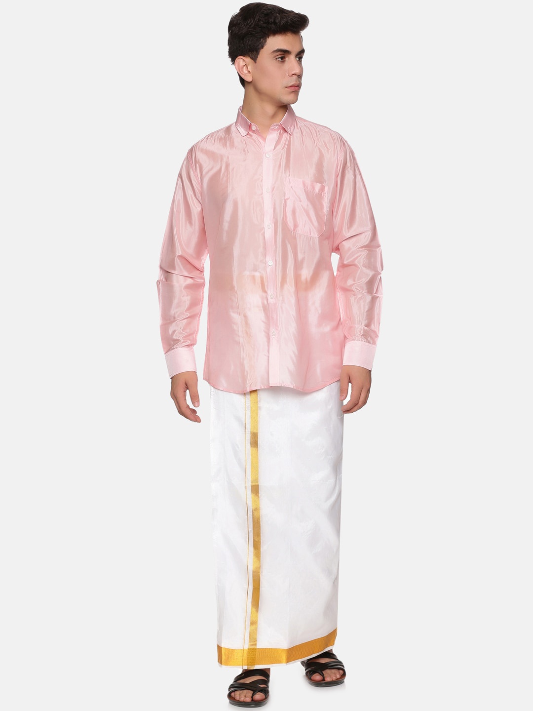 

Sethukrishna Men Pink & White Clothing Set