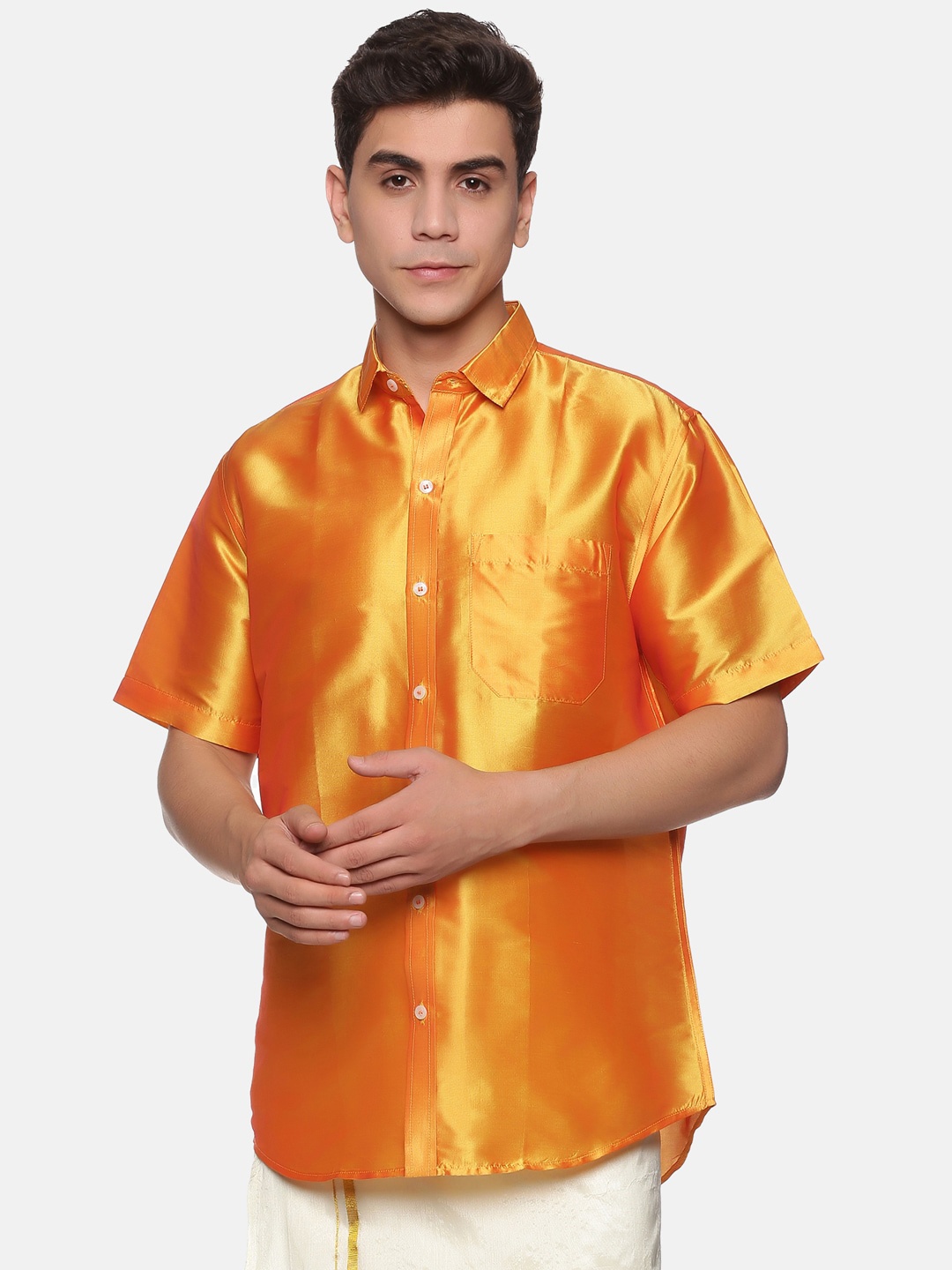 

Sethukrishna Men Orange Silk Standard Casual Shirt