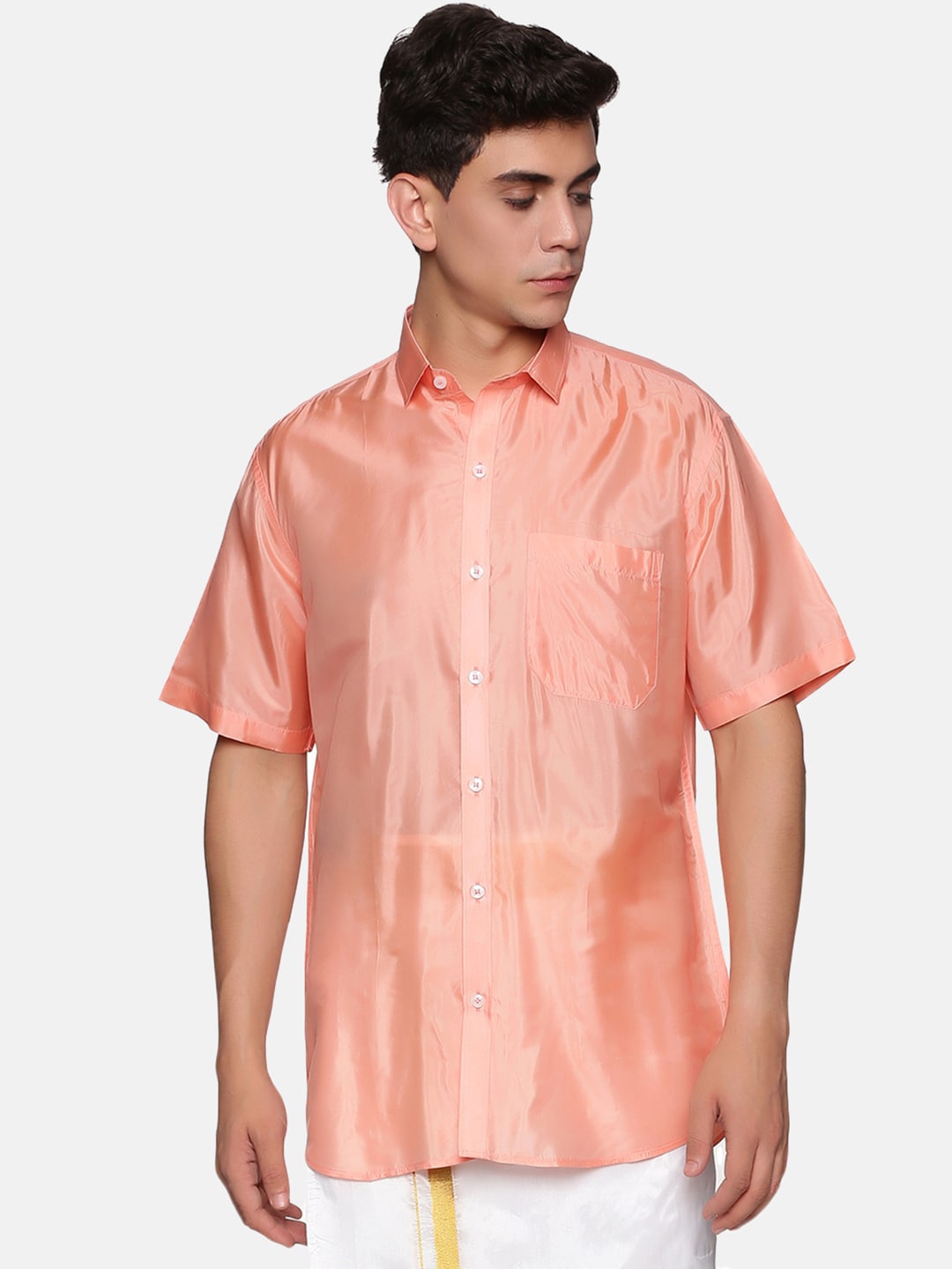 

Sethukrishna Men Peach Silk Standard Casual Shirt