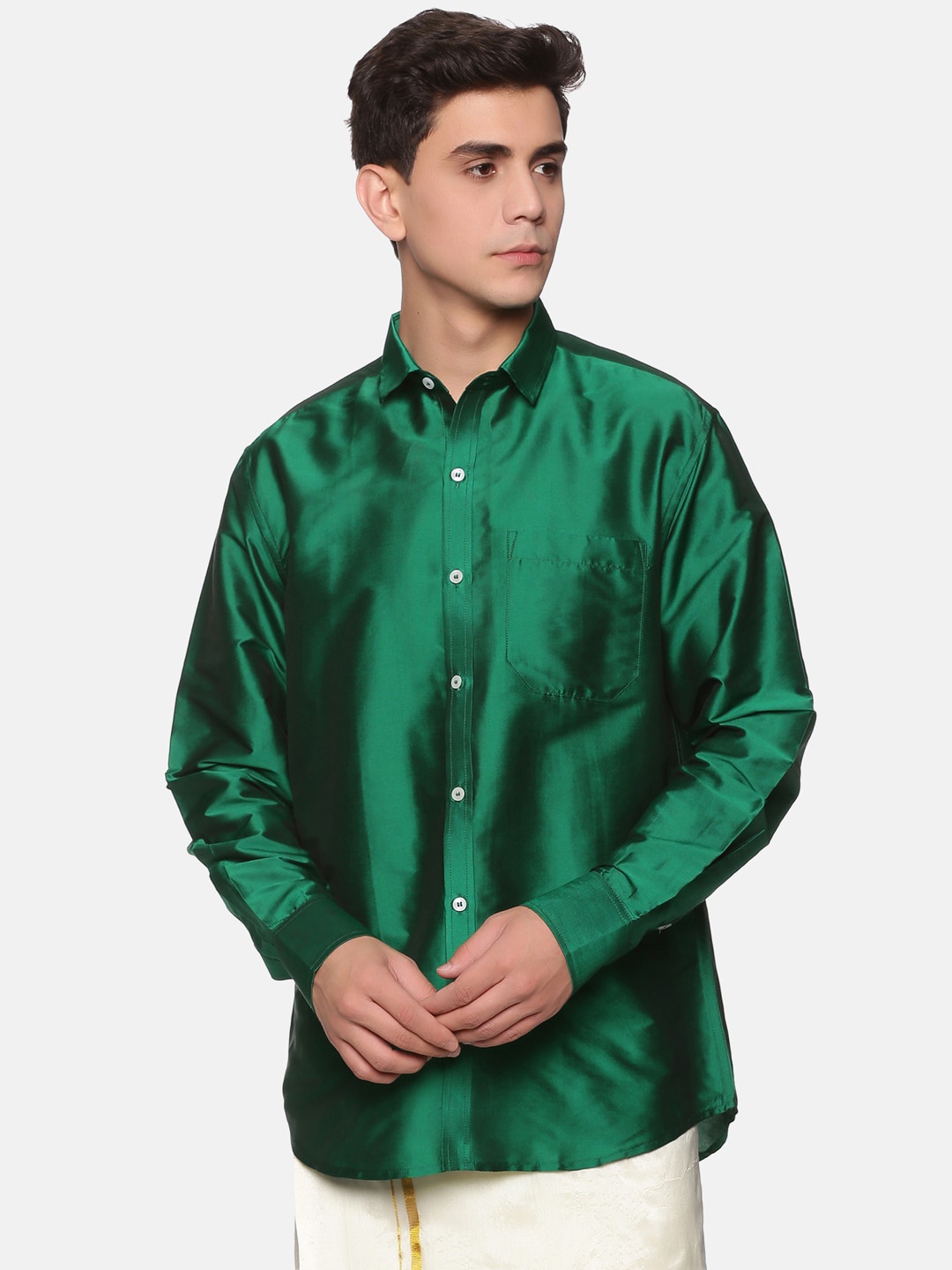

Sethukrishna Men Green Silk Standard Casual Shirt