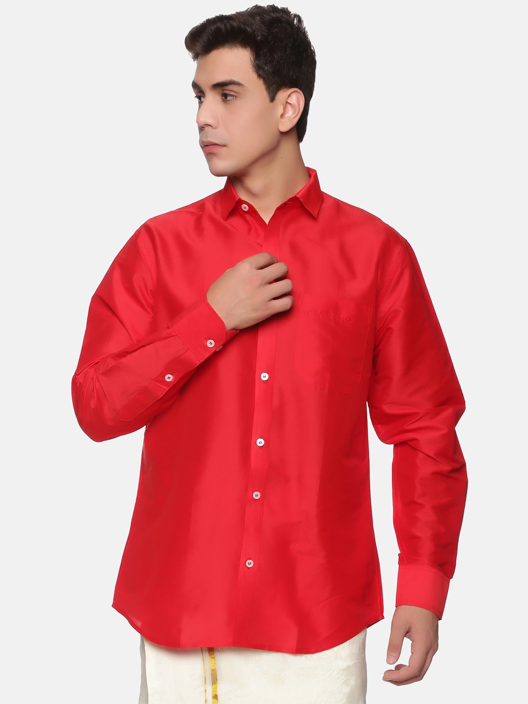 

Sethukrishna Men Red Silk Standard Casual Shirt
