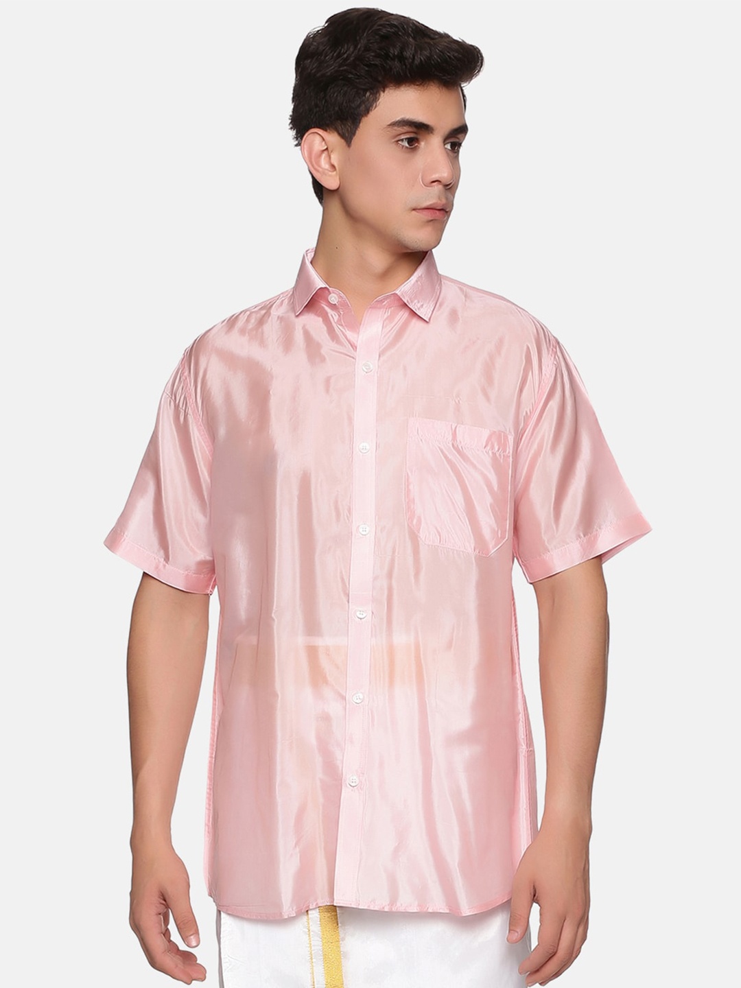 

Sethukrishna Men Pink Silk Standard Casual Shirt