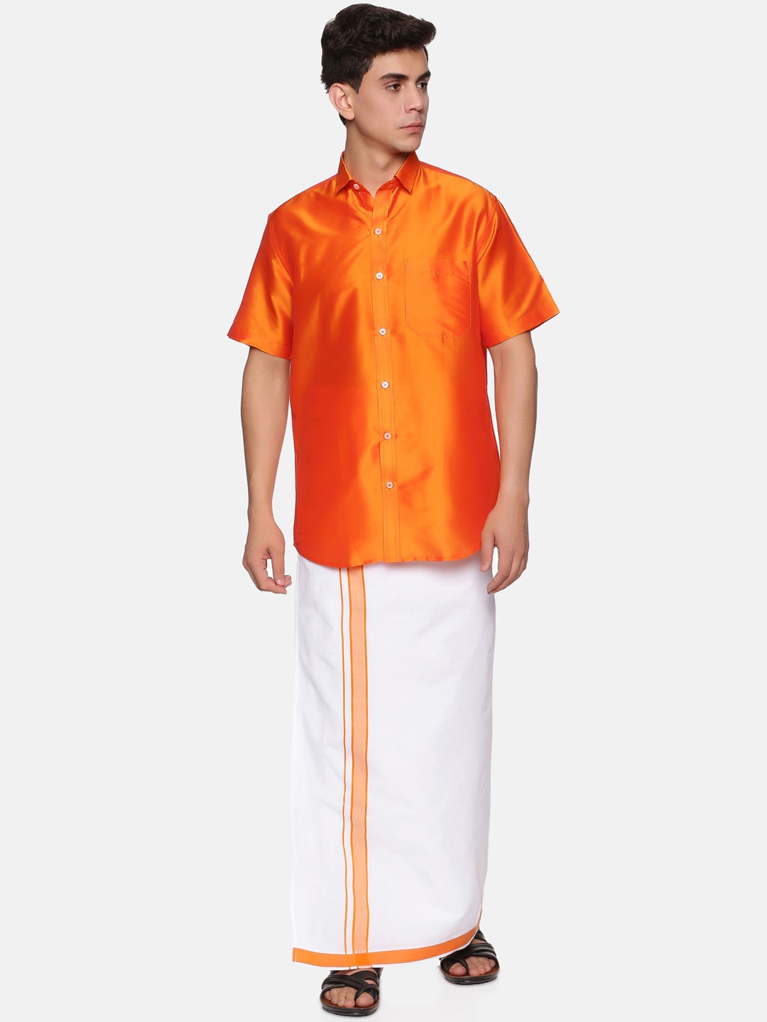 

Sethukrishna Men Orange & White Clothing Set