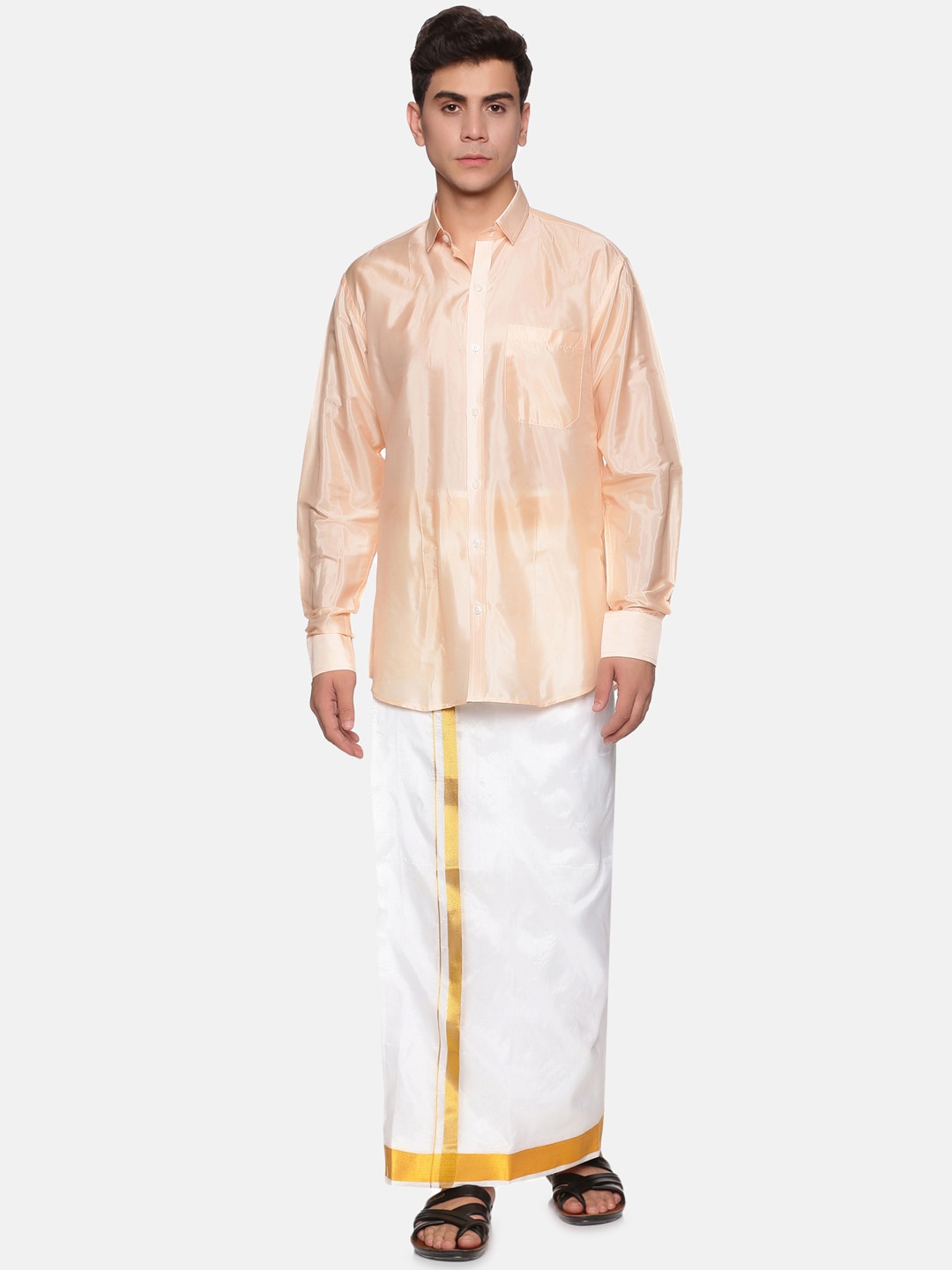 

Sethukrishna Men Orange & White Shirt With Dhoti Pants