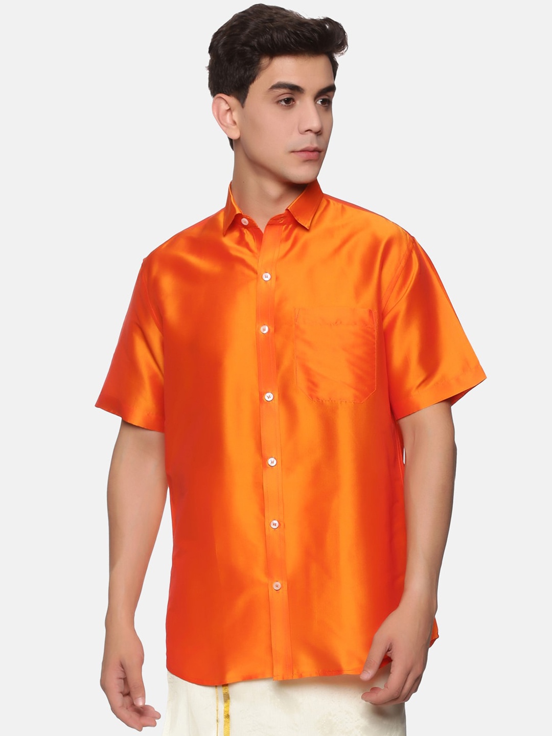 

Sethukrishna Men Orange Silk Standard Casual Shirt