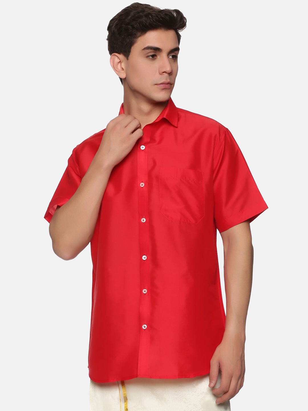 

Sethukrishna Men Red Silk Standard Casual Shirt