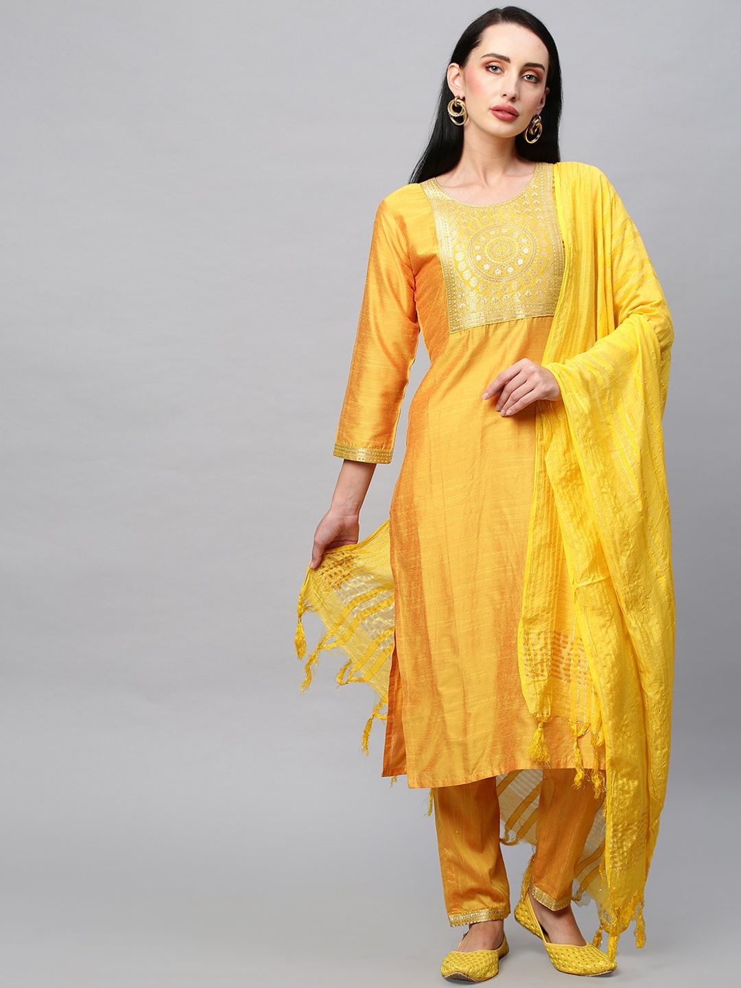 

POONAM DESIGNER Women Yellow Kurta With Trousers & Dupatta