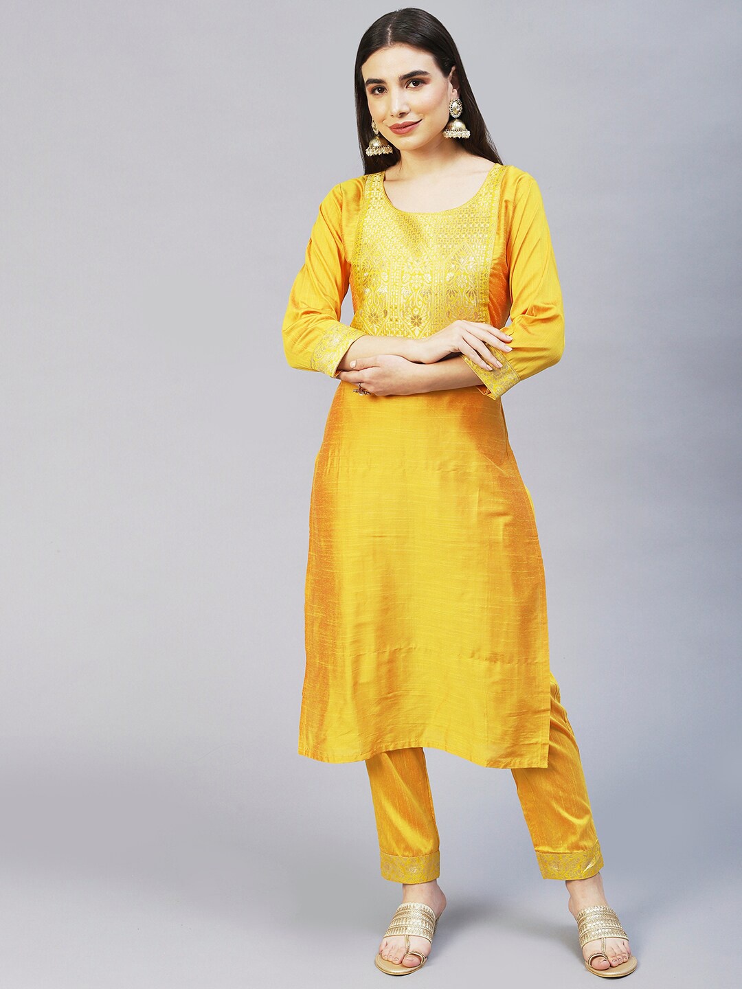 

POONAM DESIGNER Women Yellow Kurta With Trousers & Dupatta