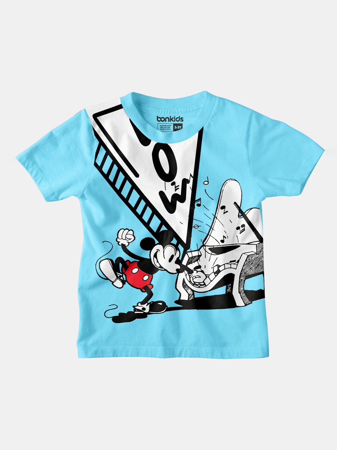 

BONKIDS Boys Blue Mickey Mouse Printed Cotton T-shirt