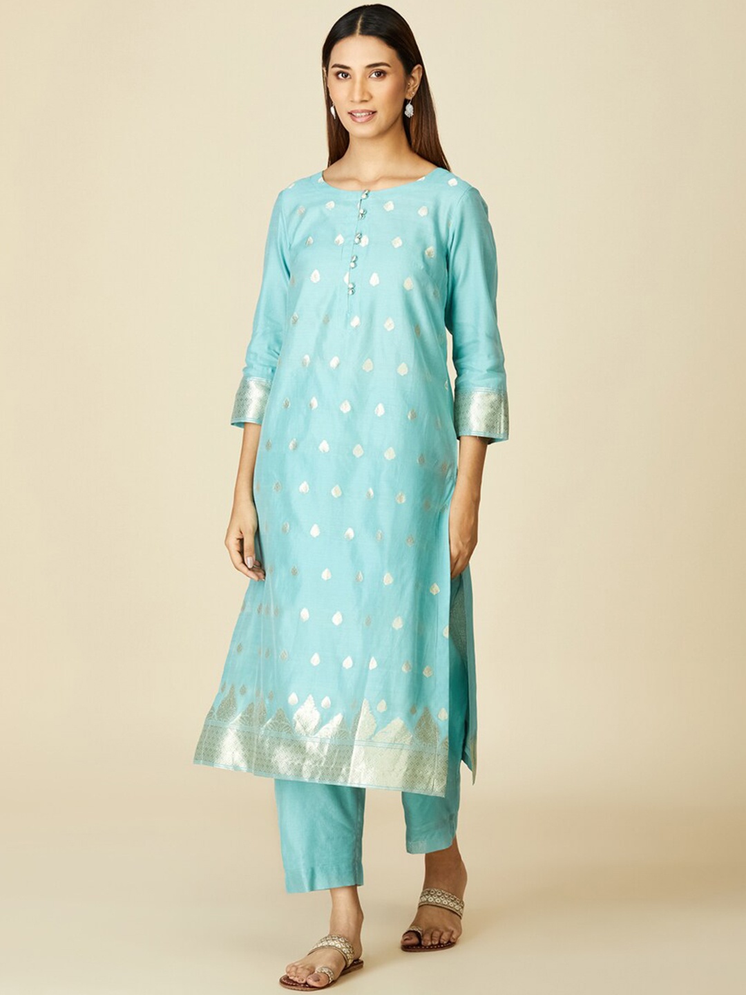 

Fabindia Women Blue Ethnic Motifs Kurta with Trousers