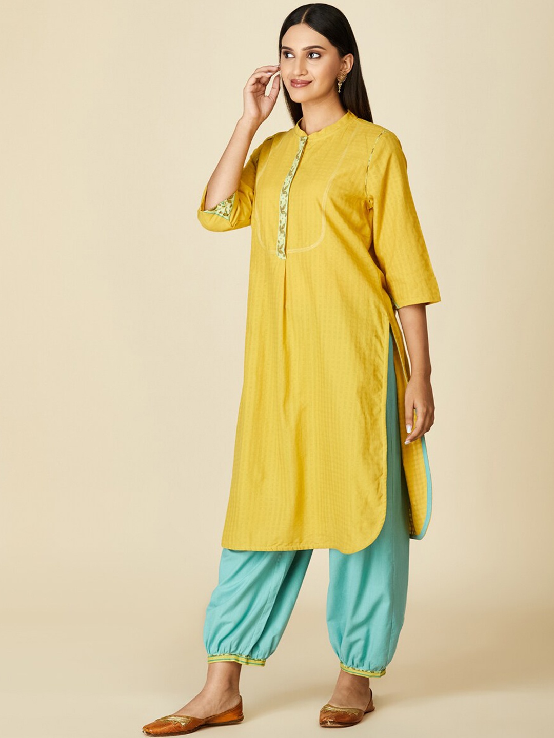 

Fabindia Women Yellow Pure Cotton Kurta with Salwar