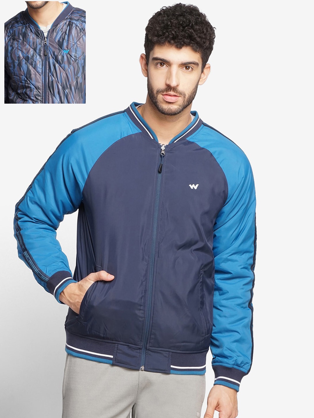 

Wildcraft Men Navy Blue Colourblocked Reversible Outdoor Bomber Jacket