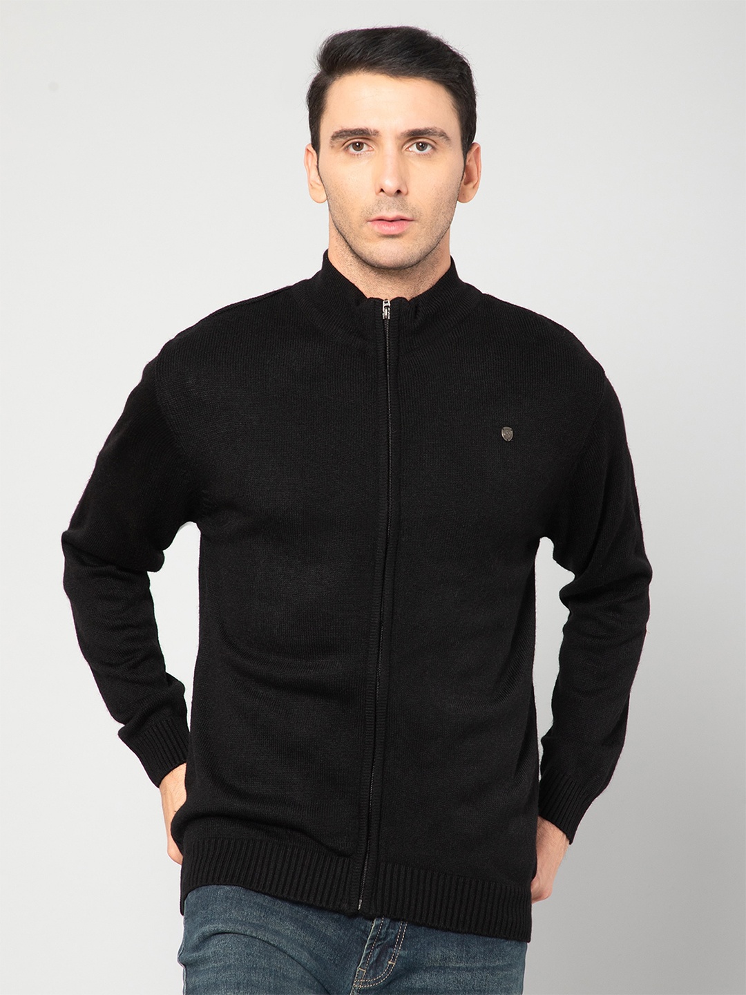 

Cantabil Men Black Acrylic Cardigan with Zip Detail