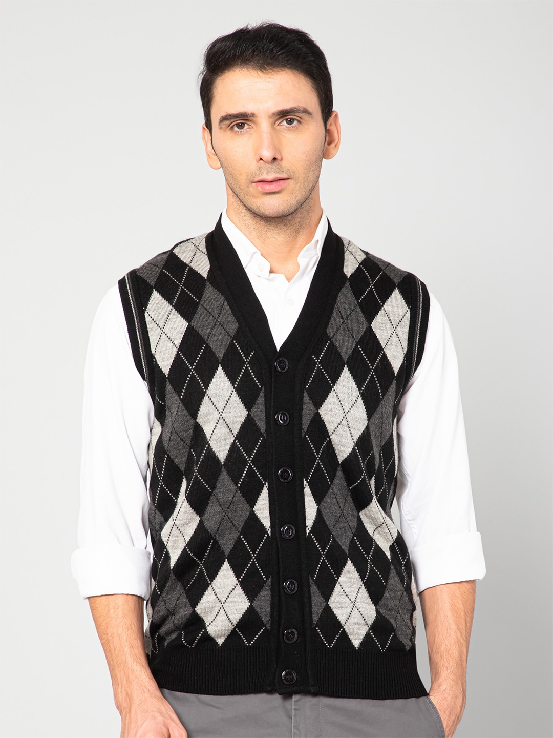 

Cantabil Men Black & White Acrylic Cardigan