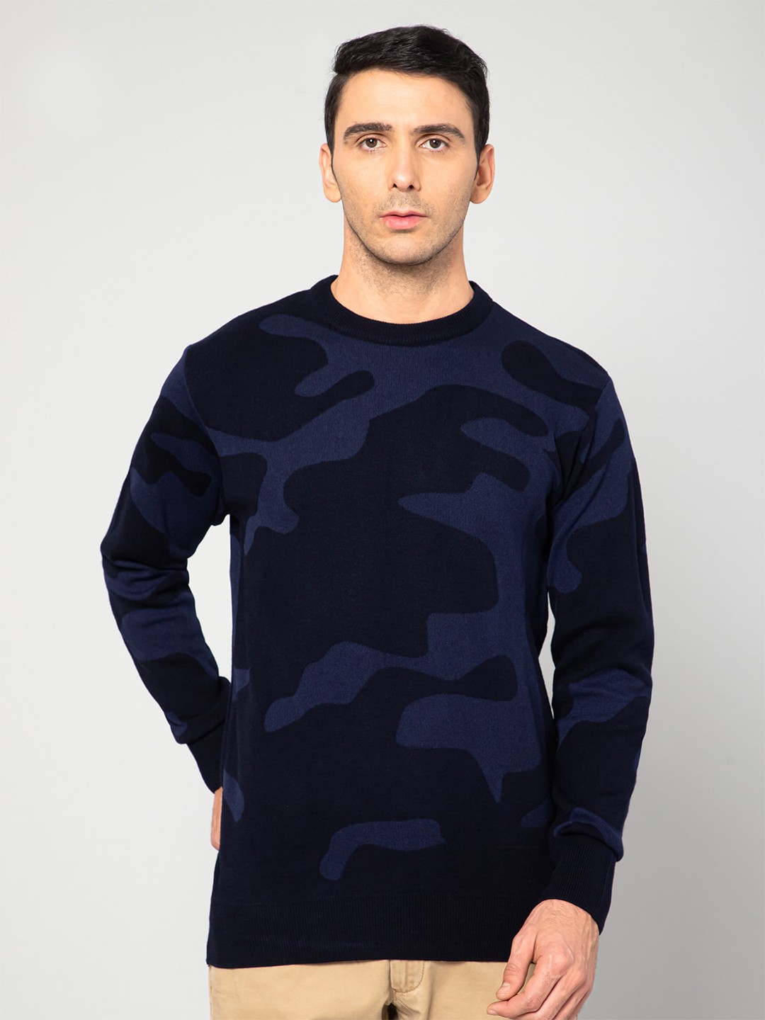 

Cantabil Men Navy Blue Printed Acrylic Pullover