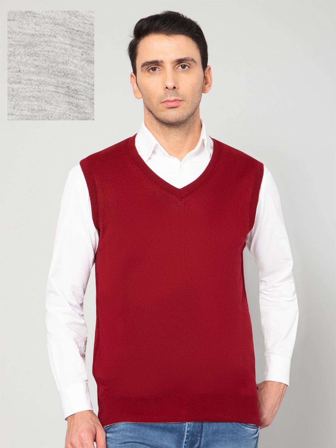

Cantabil Men Maroon & Grey Reversible Acrylic Sweater Vest