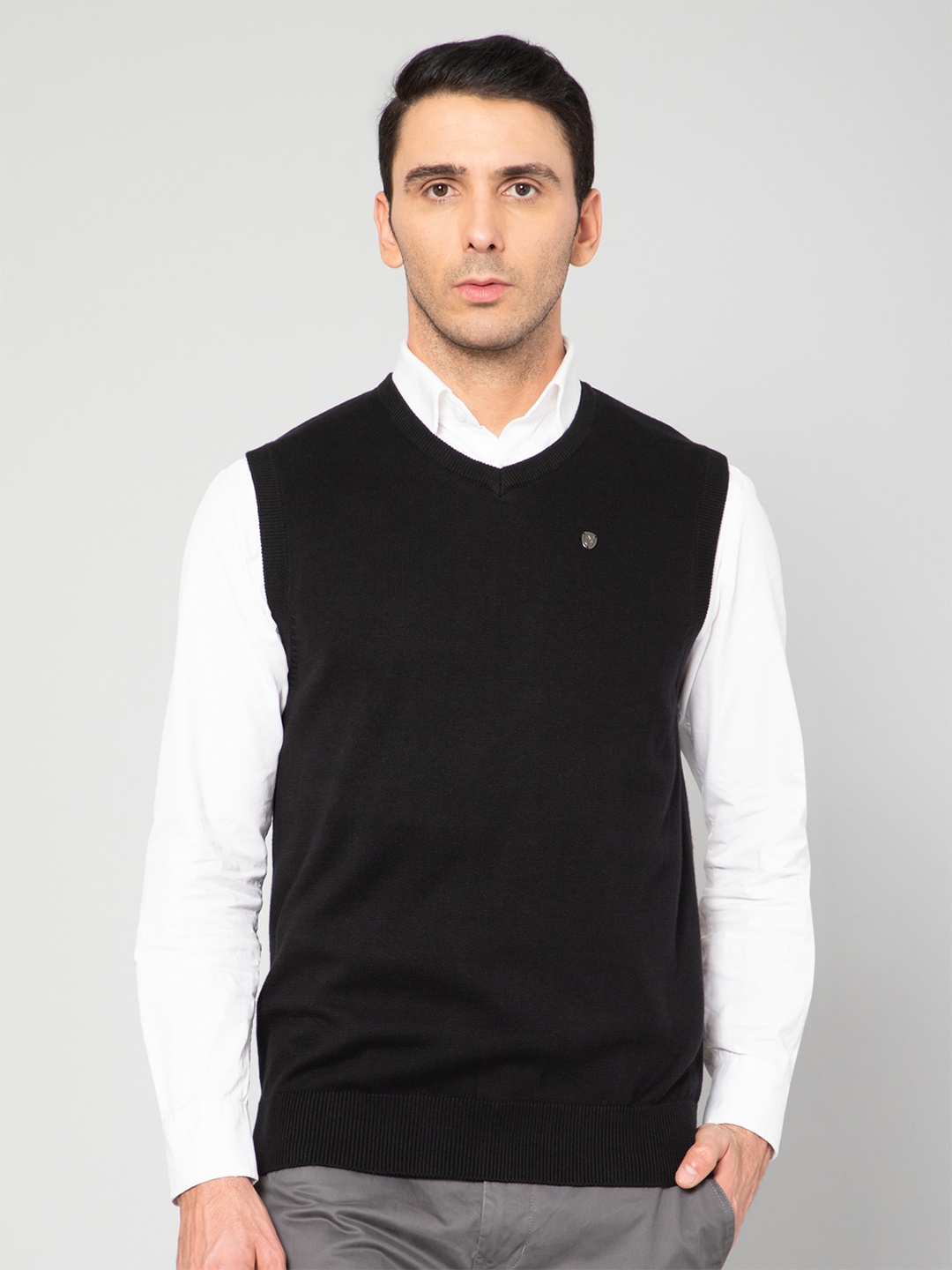 

Cantabil Men Black Cotton Sweater Vest