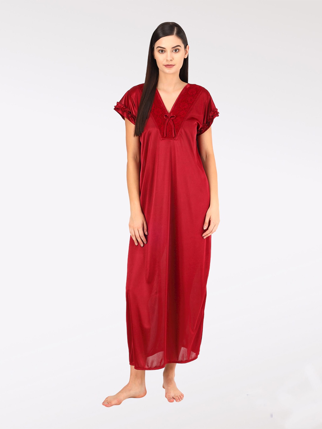 

SEPHANI Maroon Satin Maxi Nightdress