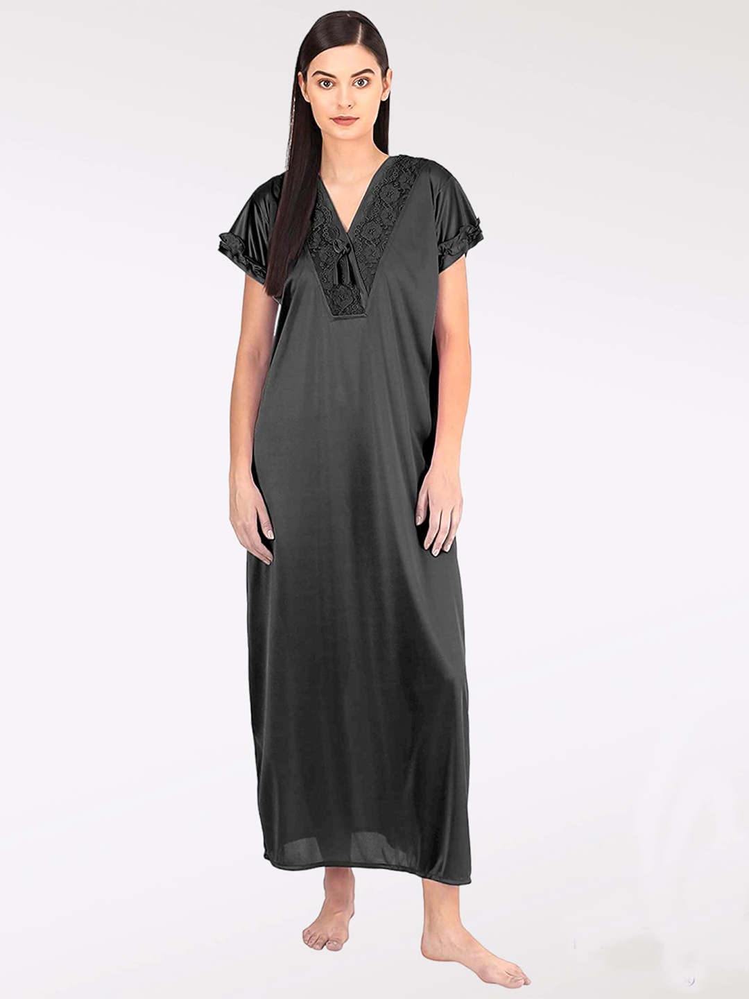 

SEPHANI Black Satin Maxi Nightdress