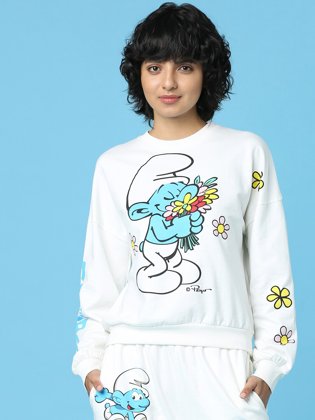 

ONLY Women White Printed Cotton Sweatshirt