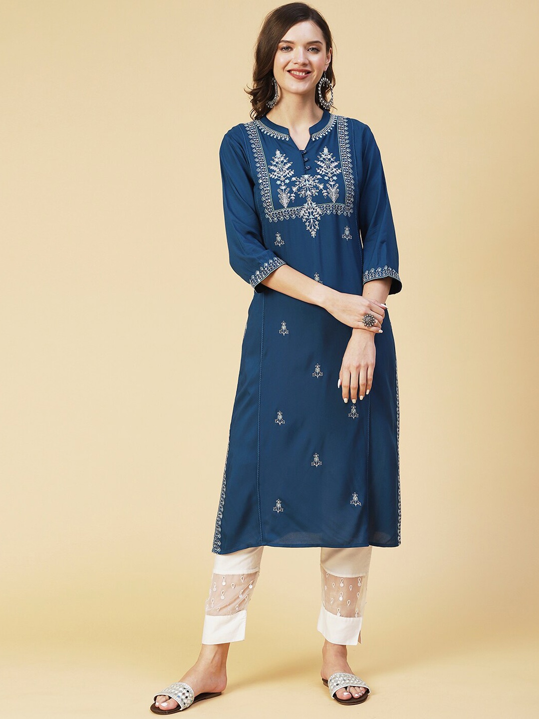 

FASHOR Women Teal Ethnic Motifs Printed Kurta