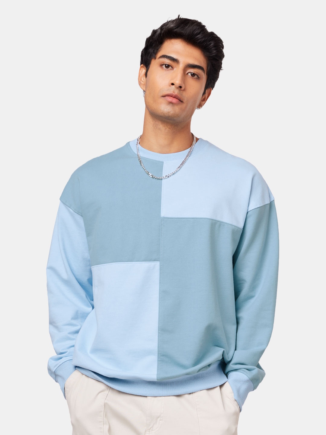 

The Souled Store Men Blue Colourblocked Oversized Sweatshirt