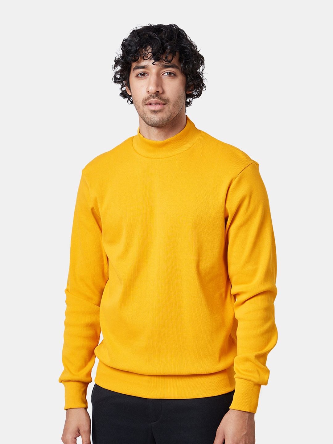 

The Souled Store Men Mustard High Neck Pure Cotton Sweatshirt