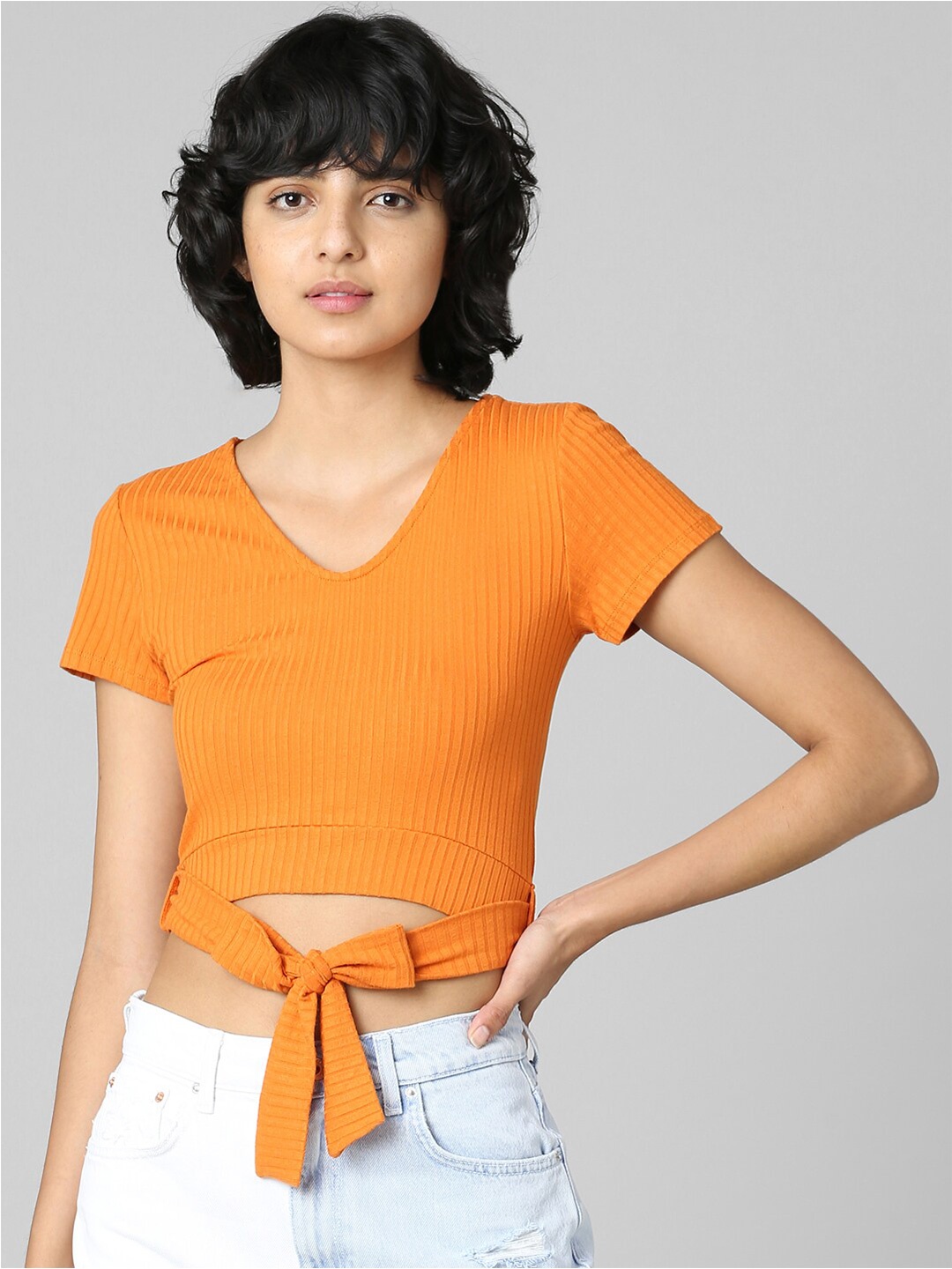 

ONLY Women Orange V-Neck T-shirt