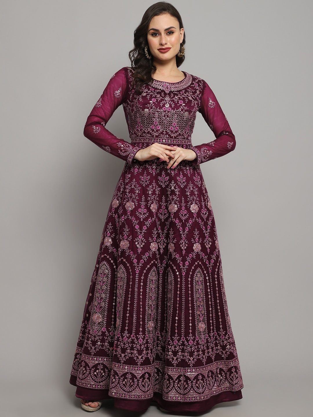 

Stylee LIFESTYLE Maroon & Pink Embroidered Semi-Stitched Dress Material