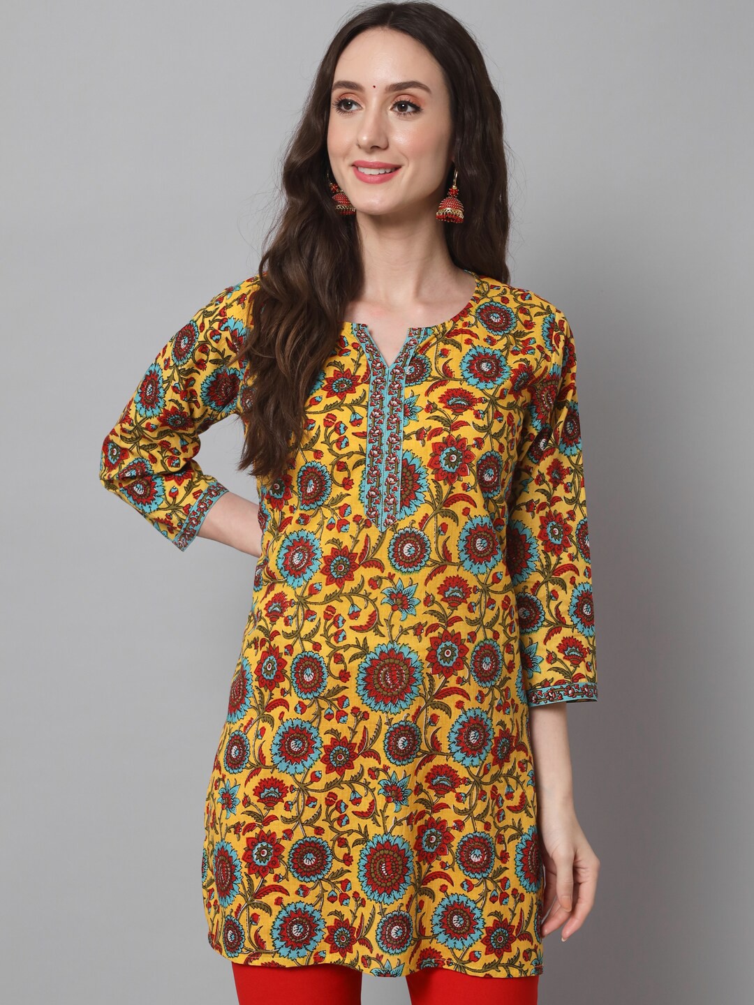 

Silai Bunai Women Yellow & Red Ethnic Motifs Printed Cotton Kurta