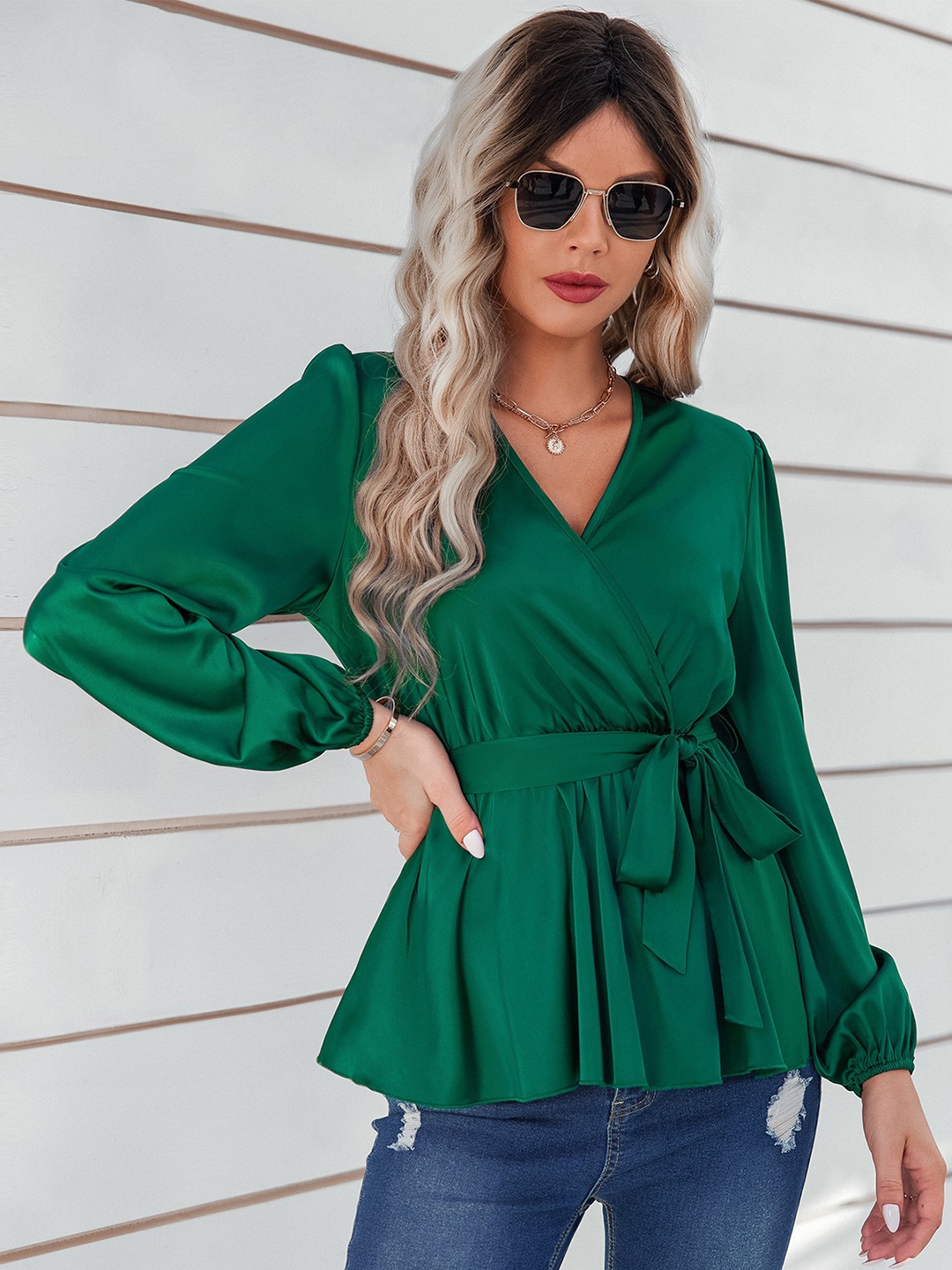 

StyleCast Green Wrap Top