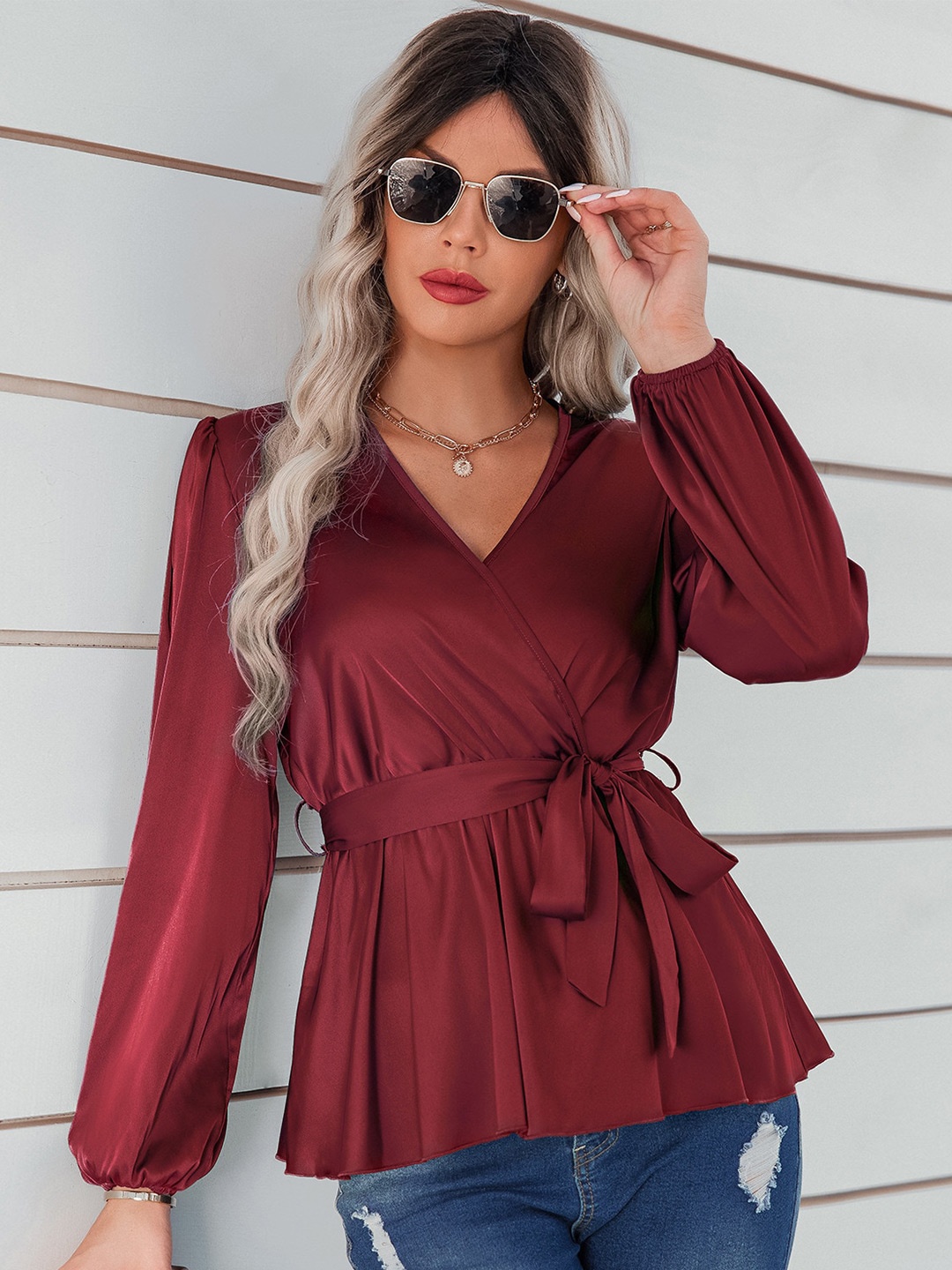 

StyleCast Maroon Wrap Top