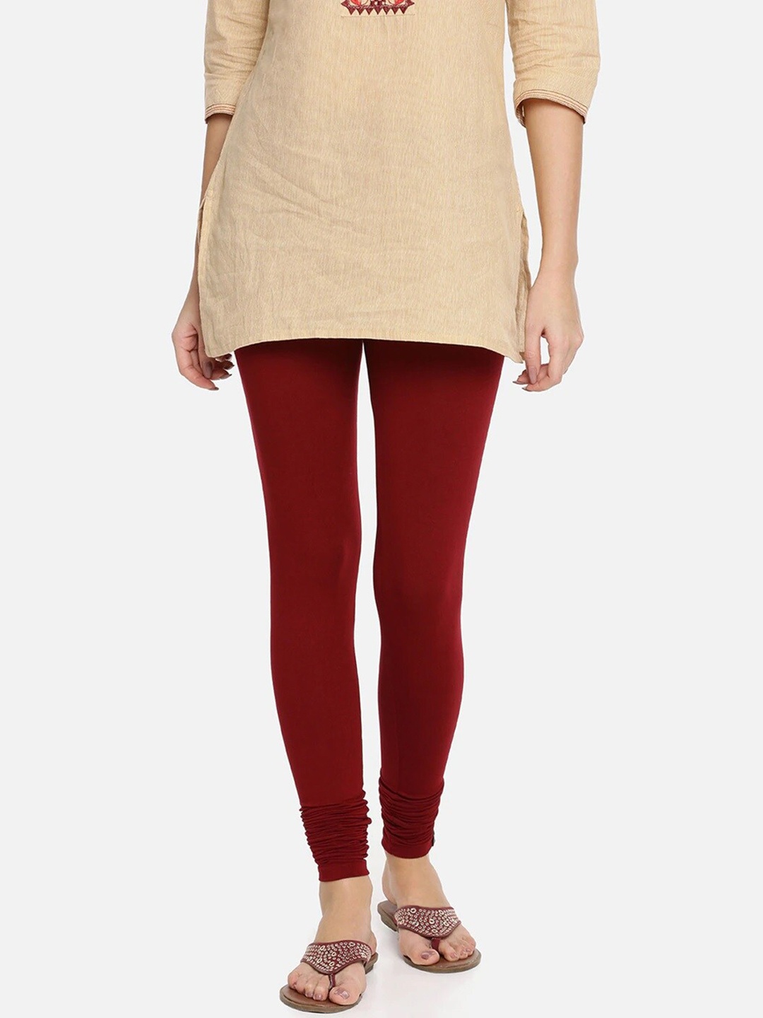 

TWIN BIRDS Maroon Churidar-Length Leggings